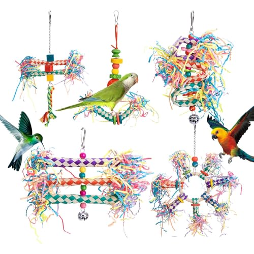 Salyeeluly Zerpflück Spielzeug Für Papageien,Klettertoy Für Nymphensittiche 5-teiliges Spielset - Trainingshilfe Für Papageien, Kletterbedarf Für Verschiedene Ziervögel von Salyeeluly