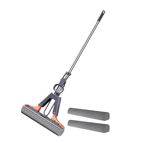Schwammwischer | Selbstauswringender Bodenwischer | PVA Squeeze Roller Mop | Bodenreiniger mit Teleskopstiel für Hartholz-Laminatböden Schlafzimmer Küche Bad mit 2 Schwammkopf Nachfüllungen von Salyeeluly