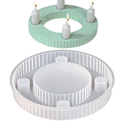 Silikonform Kerzenhalter | 4 Löcher Rund Gießformen | Silikon Kerzenhalter Form für Stabkerzen Beton DIYs Kerzenständer Silikonformen Weihnachten von Salyeeluly