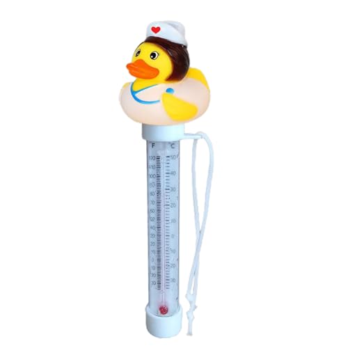 Thermometer Pool | Ente Schwimmender Pooltemperaturmesser Floating Pool Thermometer mit Schnur | Badespaß mit dem Wasserthermometer für Pool, Badewanne, Schwimmbad und Teich von Salyeeluly