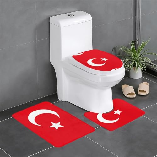 3-teiliges Badteppich-Set mit Flagge der Türkei, saugfähige Badezimmermatten, Badewanne, Duschvorleger, ideal für Schminktische und Ferienhäuser 3-teiliges Badteppich-Set mit Flagge der Türkei, saugfähige Badezimmermatten, Badewanne, Duschvorleger, ideal für Schminktische und Ferienhäuser von SamLng