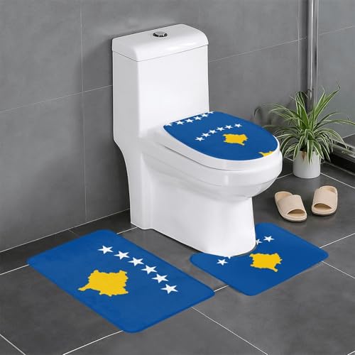 3-teiliges Badteppich-Set mit Flagge des Kosovo, saugfähige Badezimmermatten, Badewannen-Duschmatten, ideal für Schminktische und Ferienhäuser 3-teiliges Badteppich-Set mit Flagge des Kosovo, saugfähige Badezimmermatten, Badewannen-Duschmatten, ideal für Schminktische und Ferienhäuser von SamLng