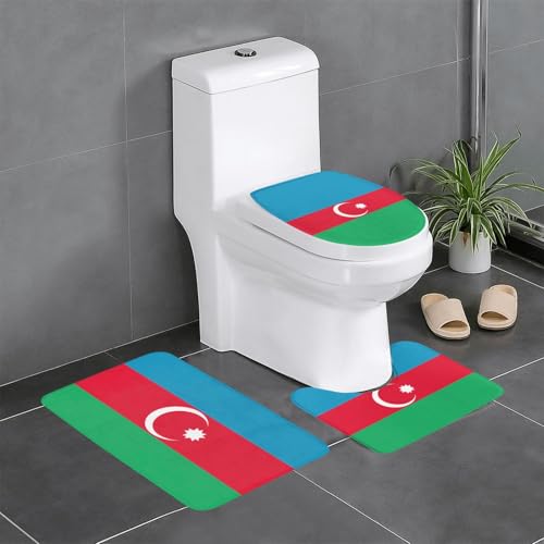3-teiliges Badteppich-Set mit Flagge von Aserbaidschan, saugfähige Badezimmermatten, Badewannen-Duschmatten, ideal für Schminktische und Ferienhäuser von SamLng