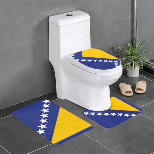 3-teiliges Badteppich-Set mit Flagge von Bosnien und Herzegowina, saugfähige Badezimmermatten, Badewannen-Duschmatten, ideal für Schminktische und Ferienhäuser von SamLng