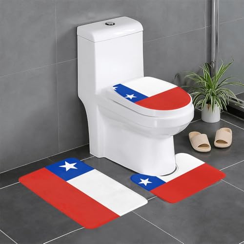 3-teiliges Badteppich-Set mit Flagge von Chile, saugfähige Badezimmermatten, Badewanne, Duschvorleger, ideal für Schminktische und Ferienhäuser 3-teiliges Badteppich-Set mit Flagge von Chile, saugfähige Badezimmermatten, Badewanne, Duschvorleger, ideal für Schminktische und Ferienhäuser von SamLng