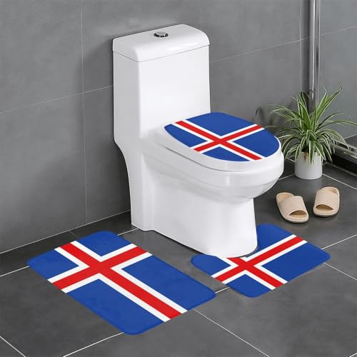 3-teiliges Badteppich-Set mit Flagge von Island, saugfähige Badezimmermatten, Badewanne, Duschvorleger, ideal für Schminktische und Ferienhäuser 3-teiliges Badteppich-Set mit Flagge von Island, saugfähige Badezimmermatten, Badewanne, Duschvorleger, ideal für Schminktische und Ferienhäuser von SamLng