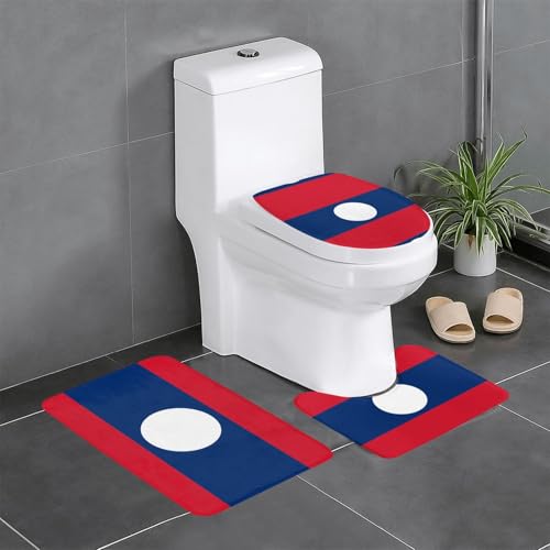 3-teiliges Badteppich-Set mit Flagge von Laos – saugfähige Badezimmermatten, Badewannen-Duschmatten – ideal für Schminktische & Ferienhäuser von SamLng