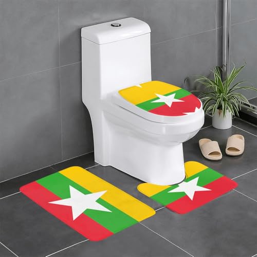 3-teiliges Badteppich-Set mit Flagge von Myanmar – saugfähige Badezimmermatten, Badewannen-Duschmatten – ideal für Schminktische & Ferienhäuser 3-teiliges Badteppich-Set mit Flagge von Myanmar – saugfähige Badezimmermatten, Badewannen-Duschmatten – ideal für Schminktische & Ferienhäuser von SamLng