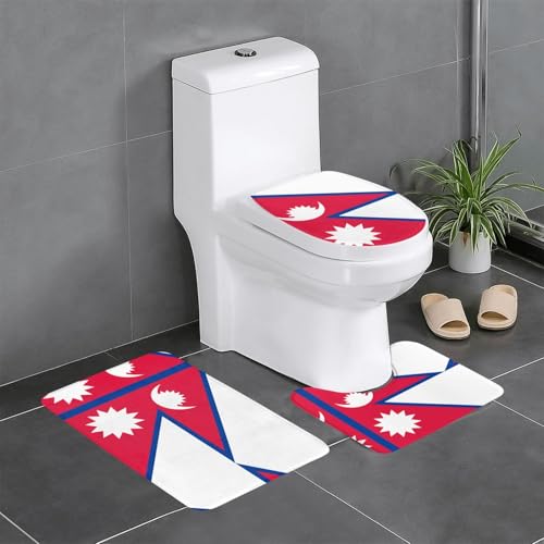 3-teiliges Badteppich-Set mit Flagge von Nepal – saugfähige Badezimmermatten, Badewannen-Duschmatten – ideal für Schminktische & Ferienhäuser 3-teiliges Badteppich-Set mit Flagge von Nepal – saugfähige Badezimmermatten, Badewannen-Duschmatten – ideal für Schminktische & Ferienhäuser von SamLng