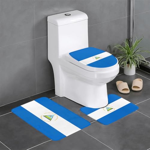 3-teiliges Badteppich-Set mit Flagge von Nicaragua, saugfähige Badezimmermatten, Badewannen-Duschmatten, ideal für Schminktische und Ferienhäuser von SamLng