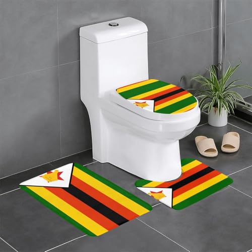 3-teiliges Badteppich-Set mit Flagge von Simbabwe, saugfähige Badezimmermatten, Badewanne, Duschvorleger, ideal für Schminktische und Ferienhäuser von SamLng