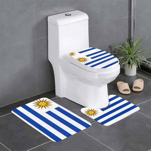 3-teiliges Badteppich-Set mit Flagge von Uruguay, saugfähige Badezimmermatten, Badewannen-Duschmatten, ideal für Schminktische und Ferienhäuser von SamLng