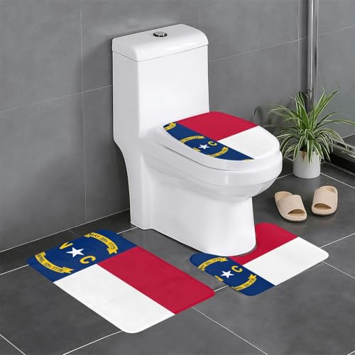 3-teiliges Badteppich-Set mit Nord-Dakota-Flagge, saugfähige Badezimmermatten, Badewannen-Duschvorleger, ideal für Schminktische und Ferienhäuser von SamLng