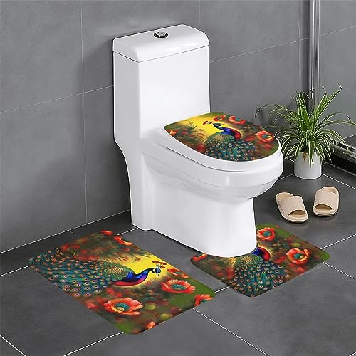 3-teiliges Badteppich-Set mit Pfauenblumen, saugfähige Badezimmermatten, Badewannen-Duschmatten – ideal für Schminktische & Ferienhäuser 3-teiliges Badteppich-Set mit Pfauenblumen, saugfähige Badezimmermatten, Badewannen-Duschmatten – ideal für Schminktische & Ferienhäuser von SamLng