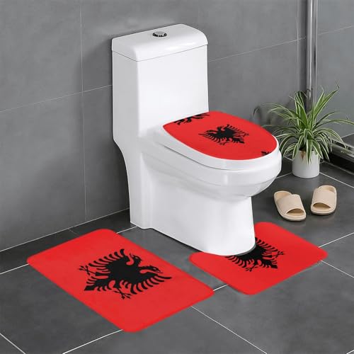 3-teiliges Badteppich-Set mit albanischer Flagge, saugfähige Badezimmermatten, Badewanne, Duschvorleger, ideal für Schminktische und Ferienhäuser von SamLng