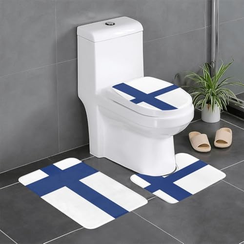 3-teiliges Badteppich-Set mit finnischer Flagge, saugfähige Badezimmermatten, Badewanne, Duschvorleger, ideal für Schminktische und Ferienhäuser 3-teiliges Badteppich-Set mit finnischer Flagge, saugfähige Badezimmermatten, Badewanne, Duschvorleger, ideal für Schminktische und Ferienhäuser von SamLng