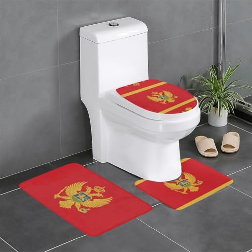 3-teiliges Badteppich-Set mit montenegrinischer Flagge, saugfähige Badezimmermatten, Badewanne, Duschvorleger, ideal für Schminktische und Ferienhäuser 3-teiliges Badteppich-Set mit montenegrinischer Flagge, saugfähige Badezimmermatten, Badewanne, Duschvorleger, ideal für Schminktische und Ferienhäuser von SamLng