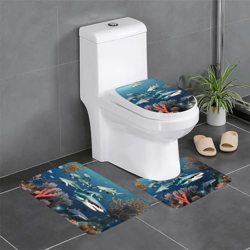 Badteppich-Set Haie unter dem Meer, saugfähig, ideal für Schminktische und Ferienhäuser, 3-teilig Badteppich-Set Haie unter dem Meer, saugfähig, ideal für Schminktische und Ferienhäuser, 3-teilig von SamLng