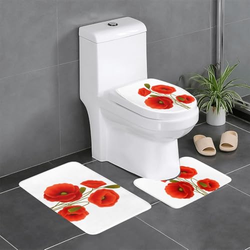 Badteppich-Set mit Mohnblumen, saugfähig, ideal für Schminktische und Ferienhäuser, 3-teilig Badteppich-Set mit Mohnblumen, saugfähig, ideal für Schminktische und Ferienhäuser, 3-teilig von SamLng