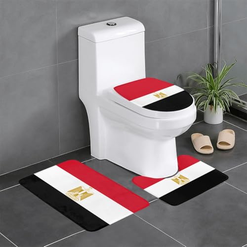 Badteppich-Set mit ägyptischer Flagge, saugfähig, ideal für Schminktische und Ferienhäuser, 3-teilig Badteppich-Set mit ägyptischer Flagge, saugfähig, ideal für Schminktische und Ferienhäuser, 3-teilig von SamLng
