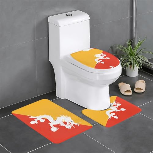 Badteppich-Set mit bhutanischer Flagge, saugfähig, ideal für Schminktische und Ferienhäuser, 3-teilig Badteppich-Set mit bhutanischer Flagge, saugfähig, ideal für Schminktische und Ferienhäuser, 3-teilig von SamLng