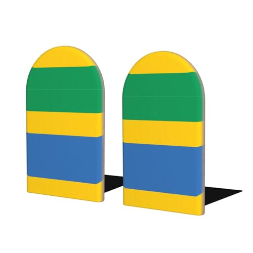 Buchstützen aus Holz mit Gabun-Flagge – perfekte Buchhalter mit schützender Aufbewahrung für Ihre Bücher, Tagebücher, DVDs und Dokumente von SamLng
