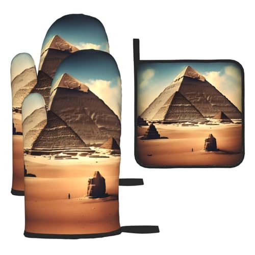 Dreaming of The Pyramids of Khufu 3-teiliges Ofenhandschuh-Set, verbrühungssichere Mikrowellen-Ofenhandschuhe mit dem Komfort zum Öffnen von Topfdeckeln Dreaming of The Pyramids of Khufu 3-teiliges Ofenhandschuh-Set, verbrühungssichere Mikrowellen-Ofenhandschuhe mit dem Komfort zum Öffnen von Topfdeckeln von SamLng