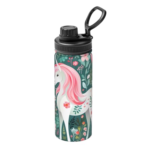 Einhorn mit rosa Haaren, 530 ml, isolierter Wasserkocher für heiße und kalte Getränke, perfekt für Reisen, Wandern, Camping von SamLng