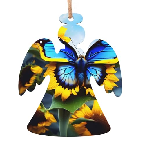 Engelsförmige Weihnachts-Holzornamente – Sonnenblume blauer Schmetterling hängende Dekorationen für Weihnachtsbaumparty – ideal für Zuhause, Wände, Türen, Fenster Engelsförmige Weihnachts-Holzornamente – Sonnenblume blauer Schmetterling hängende Dekorationen für Weihnachtsbaumparty – ideal für Zuhause, Wände, Türen, Fenster von SamLng