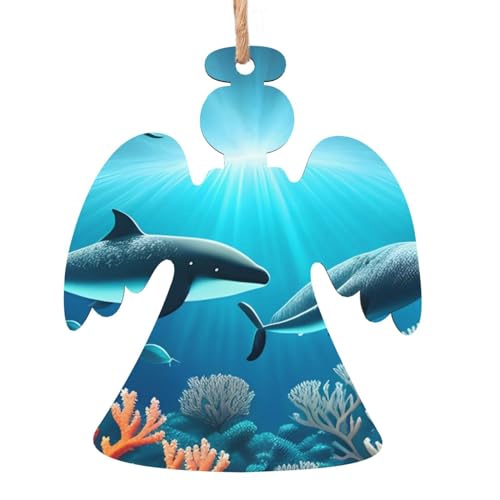 Engelsförmige Weihnachts-Holzornamente – Wale unter dem Meer hängende Dekorationen für Weihnachtsbaum-Party – ideal für Zuhause, Wände, Türen, Fenster von SamLng