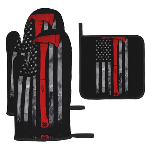 Feuerwehr-Axt mit roter Flagge, 3-teiliges Ofenhandschuh-Set, verbrühungssichere Mikrowellen-Ofenhandschuhe mit dem Komfort zum Öffnen von Topfdeckeln Feuerwehr-Axt mit roter Flagge, 3-teiliges Ofenhandschuh-Set, verbrühungssichere Mikrowellen-Ofenhandschuhe mit dem Komfort zum Öffnen von Topfdeckeln von SamLng
