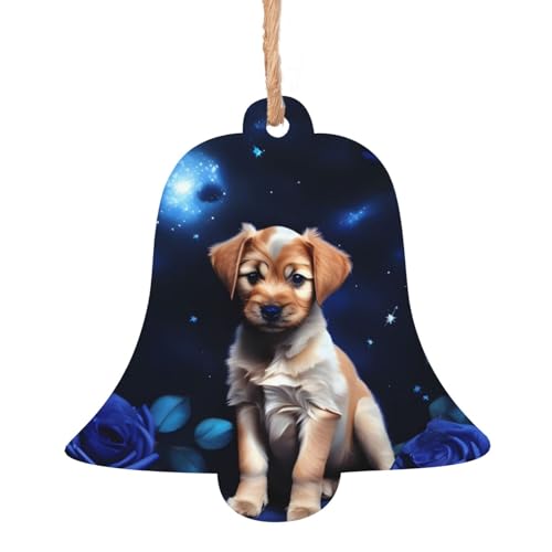 Glockenförmige Weihnachts-Holzornamente – Welpe blaue Rose hängende Dekorationen für Weihnachtsbaumparty – ideal für Zuhause, Wände, Türen, Fenster Glockenförmige Weihnachts-Holzornamente – Welpe blaue Rose hängende Dekorationen für Weihnachtsbaumparty – ideal für Zuhause, Wände, Türen, Fenster von SamLng