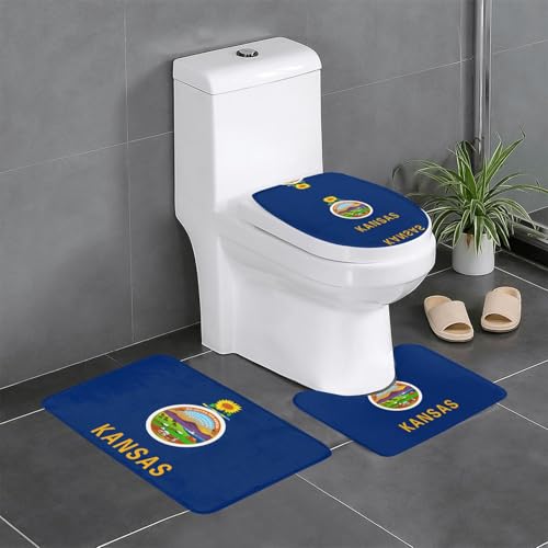 Kansas 3-teiliges Badteppich-Set mit Staatsflagge – saugfähige Badezimmermatten, Badewannen-Duschmatten – ideal für Schminktische und Ferienhäuser Kansas 3-teiliges Badteppich-Set mit Staatsflagge – saugfähige Badezimmermatten, Badewannen-Duschmatten – ideal für Schminktische und Ferienhäuser von SamLng