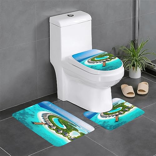 Maldives Scenery 3-teiliges Badteppich-Set – saugfähige Badezimmermatten, Badewannen-Duschmatten – ideal für Schminktische und Ferienhäuser von SamLng