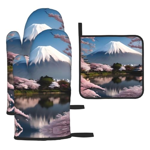 Mt. Fuji im Frühjahr, 3-teiliges Ofenhandschuh-Set, verbrühungssichere Mikrowellen-Ofenhandschuhe mit dem Komfort zum Öffnen von Topfdeckeln Mt. Fuji im Frühjahr, 3-teiliges Ofenhandschuh-Set, verbrühungssichere Mikrowellen-Ofenhandschuhe mit dem Komfort zum Öffnen von Topfdeckeln von SamLng