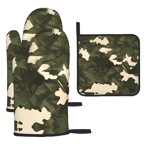 Ofenhandschuhe, Topflappen-Set, Armee-Camouflage, verbrühungssichere Mikrowellen-Ofenhandschuhe mit dem Komfort zum Öffnen von Topfdeckeln Ofenhandschuhe, Topflappen-Set, Armee-Camouflage, verbrühungssichere Mikrowellen-Ofenhandschuhe mit dem Komfort zum Öffnen von Topfdeckeln von SamLng