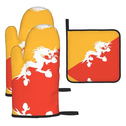 Ofenhandschuhe, Topflappen-Set, Bhutanesische Flagge, verbrühungssichere Mikrowellen-Ofenhandschuhe mit dem Komfort zum Öffnen von Topfdeckeln Ofenhandschuhe, Topflappen-Set, Bhutanesische Flagge, verbrühungssichere Mikrowellen-Ofenhandschuhe mit dem Komfort zum Öffnen von Topfdeckeln von SamLng