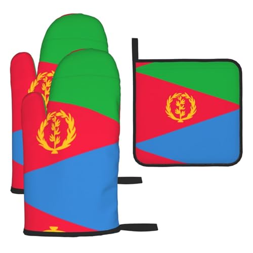 Ofenhandschuhe, Topflappen-Set, Eritreische Flagge, verbrühungssichere Mikrowellen-Ofenhandschuhe mit dem Komfort zum Öffnen von Topfdeckeln Ofenhandschuhe, Topflappen-Set, Eritreische Flagge, verbrühungssichere Mikrowellen-Ofenhandschuhe mit dem Komfort zum Öffnen von Topfdeckeln von SamLng