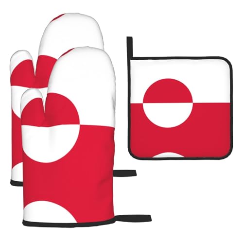 Ofenhandschuhe, Topflappen-Set, Grönland-Flagge, verbrühungssichere Mikrowellen-Ofenhandschuhe mit dem Komfort zum Öffnen von Topfdeckeln von SamLng