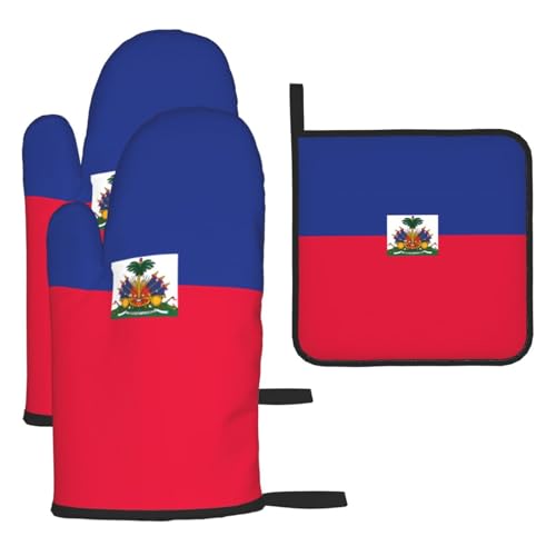 Ofenhandschuhe, Topflappen-Set, Haitianische Flagge, verbrühungssichere Mikrowellen-Ofenhandschuhe mit dem Komfort zum Öffnen von Topfdeckeln Ofenhandschuhe, Topflappen-Set, Haitianische Flagge, verbrühungssichere Mikrowellen-Ofenhandschuhe mit dem Komfort zum Öffnen von Topfdeckeln von SamLng