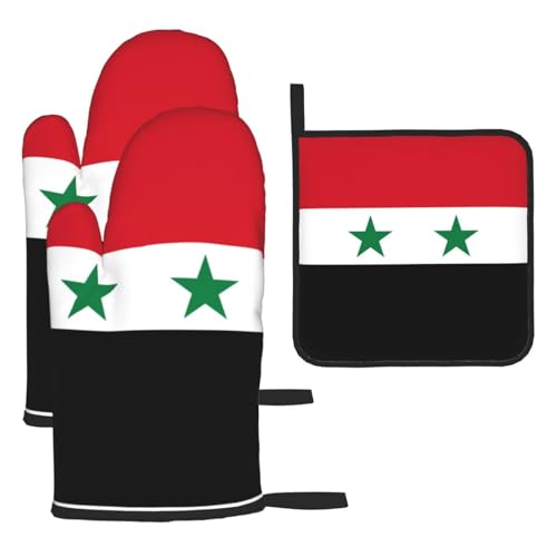 Ofenhandschuhe, Topflappen-Set, Motiv: Flagge der Arabischen Republik Syrien, 3-teilig, verbrühungssichere Mikrowellen-Ofenhandschuhe mit dem Komfort zum Öffnen von Topfdeckeln Ofenhandschuhe, Topflappen-Set, Motiv: Flagge der Arabischen Republik Syrien, 3-teilig, verbrühungssichere Mikrowellen-Ofenhandschuhe mit dem Komfort zum Öffnen von Topfdeckeln von SamLng