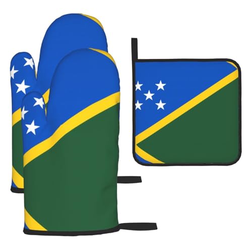 Ofenhandschuhe, Topflappen-Set, Motiv: Flagge der Salomonen, 3-teilig, verbrühungssichere Mikrowellen-Ofenhandschuhe mit dem Komfort zum Öffnen von Topfdeckeln Ofenhandschuhe, Topflappen-Set, Motiv: Flagge der Salomonen, 3-teilig, verbrühungssichere Mikrowellen-Ofenhandschuhe mit dem Komfort zum Öffnen von Topfdeckeln von SamLng