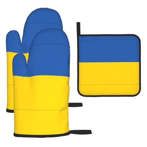 Ofenhandschuhe, Topflappen-Set, Motiv: Flagge der Ukraine, verbrühungssichere Mikrowellen-Ofenhandschuhe mit dem Komfort zum Öffnen von Topfdeckeln Ofenhandschuhe, Topflappen-Set, Motiv: Flagge der Ukraine, verbrühungssichere Mikrowellen-Ofenhandschuhe mit dem Komfort zum Öffnen von Topfdeckeln von SamLng