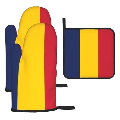 Ofenhandschuhe, Topflappen-Set, Motiv: Flagge des Tschads, verbrühungssichere Mikrowellen-Ofenhandschuhe mit dem Komfort zum Öffnen von Topfdeckeln Ofenhandschuhe, Topflappen-Set, Motiv: Flagge des Tschads, verbrühungssichere Mikrowellen-Ofenhandschuhe mit dem Komfort zum Öffnen von Topfdeckeln von SamLng