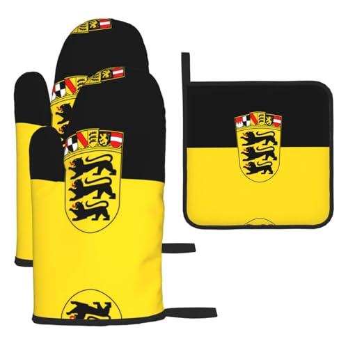 Ofenhandschuhe, Topflappen-Set, Motiv: Flagge von Baden-Württemberg, verbrühungssichere Mikrowellen-Ofenhandschuhe mit dem Komfort zum Öffnen von Topfdeckeln von SamLng