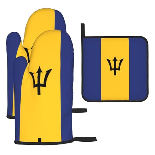 Ofenhandschuhe, Topflappen-Set, Motiv: Flagge von Barbados, verbrühungssichere Mikrowellen-Ofenhandschuhe mit dem Komfort, Topfdeckel zu öffnen, 3 Stück Ofenhandschuhe, Topflappen-Set, Motiv: Flagge von Barbados, verbrühungssichere Mikrowellen-Ofenhandschuhe mit dem Komfort, Topfdeckel zu öffnen, 3 Stück von SamLng