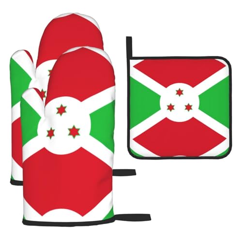 Ofenhandschuhe, Topflappen-Set, Motiv: Flagge von Burundi, verbrühungssichere Mikrowellen-Ofenhandschuhe mit dem Komfort zum Öffnen von Topfdeckeln Ofenhandschuhe, Topflappen-Set, Motiv: Flagge von Burundi, verbrühungssichere Mikrowellen-Ofenhandschuhe mit dem Komfort zum Öffnen von Topfdeckeln von SamLng