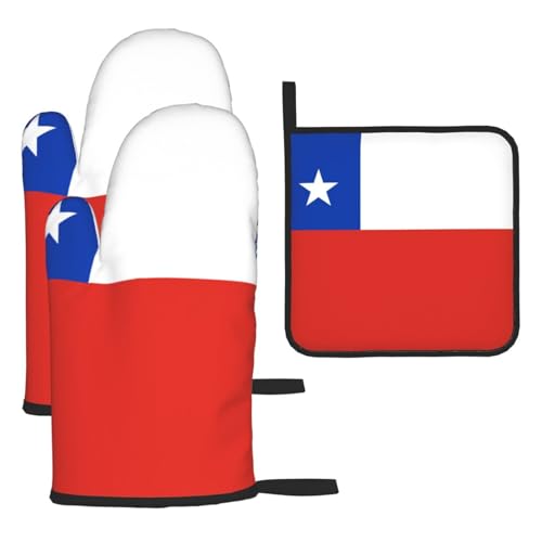 Ofenhandschuhe, Topflappen-Set, Motiv: Flagge von Chile, verbrühungssichere Mikrowellen-Ofenhandschuhe mit dem Komfort zum Öffnen von Topfdeckeln Ofenhandschuhe, Topflappen-Set, Motiv: Flagge von Chile, verbrühungssichere Mikrowellen-Ofenhandschuhe mit dem Komfort zum Öffnen von Topfdeckeln von SamLng