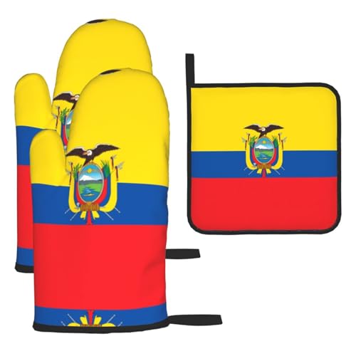 Ofenhandschuhe, Topflappen-Set, Motiv: Flagge von Ecuador, verbrühungssichere Mikrowellen-Ofenhandschuhe mit dem Komfort zum Öffnen von Topfdeckeln Ofenhandschuhe, Topflappen-Set, Motiv: Flagge von Ecuador, verbrühungssichere Mikrowellen-Ofenhandschuhe mit dem Komfort zum Öffnen von Topfdeckeln von SamLng