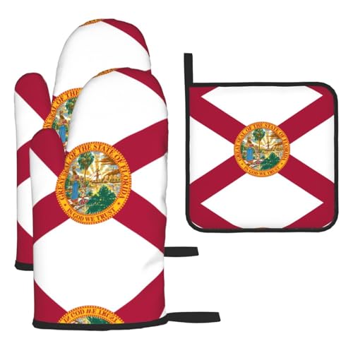 Ofenhandschuhe, Topflappen-Set, Motiv: Flagge von Florida, verbrühungssichere Mikrowellen-Ofenhandschuhe mit dem Komfort zum Öffnen von Topfdeckeln von SamLng